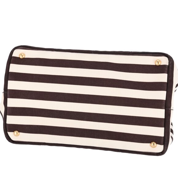 PRADA Canapa Large Canvas Tote Bag Brown White Stripe Shoulder Bag - Picture 15 of 16